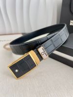 1:1  Montblanc Black Leather Belt with Gold Logo Buckle Automatic Buckle 3.5cm